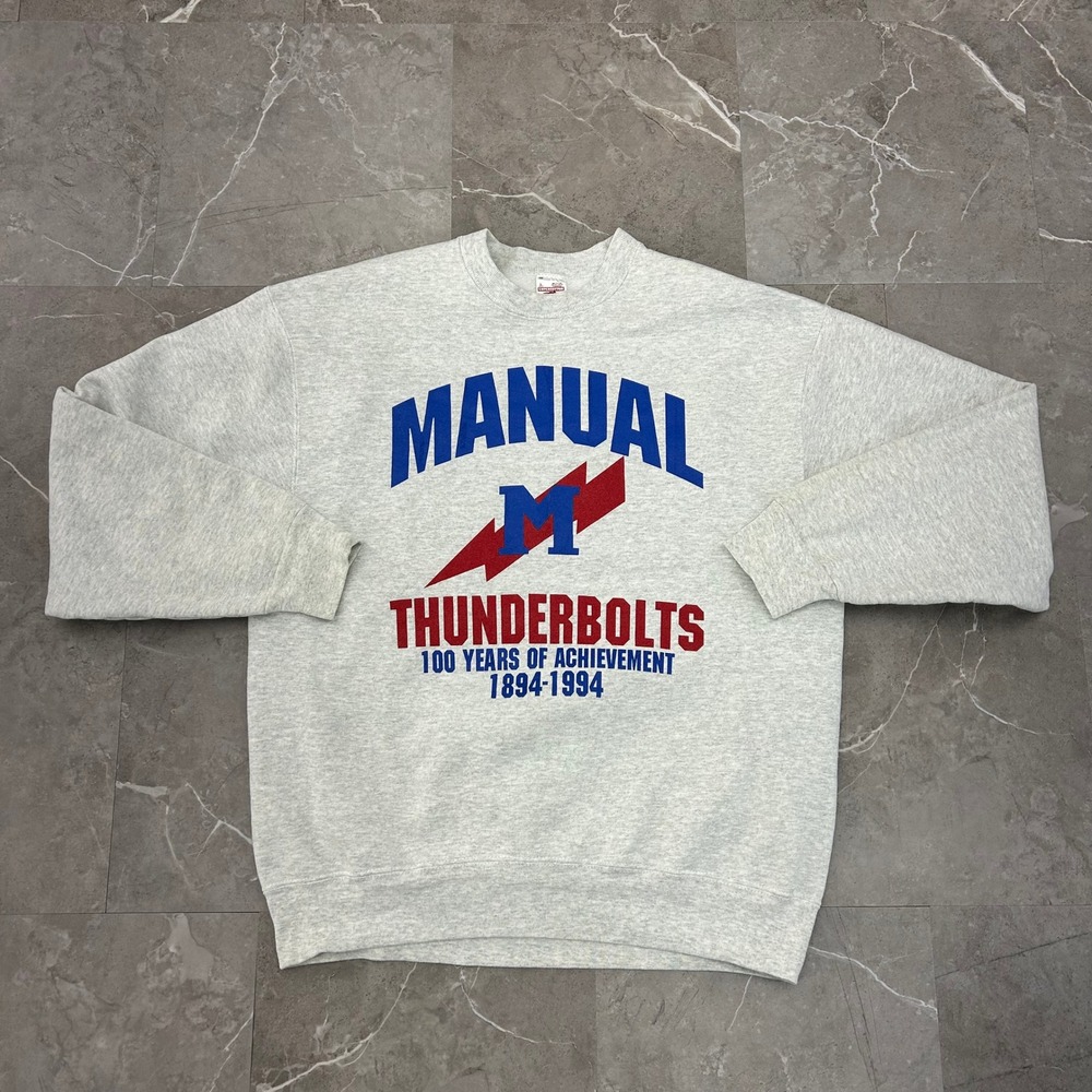 Vintage Manual Thunderbolts Sweatshirt Mens Large Skate Denver Crewneck Pullover